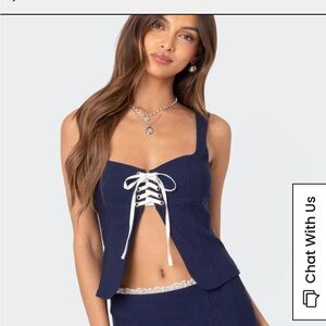 Edikted Navy Blue Lace-Up Tank Top